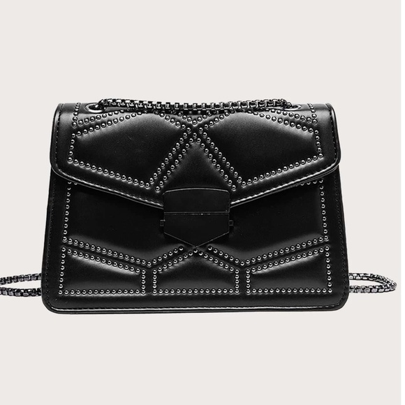 Vegan Leather Studded Graphic Chain Mini Shoulder Crossbody Bag - Picture 5 of 8